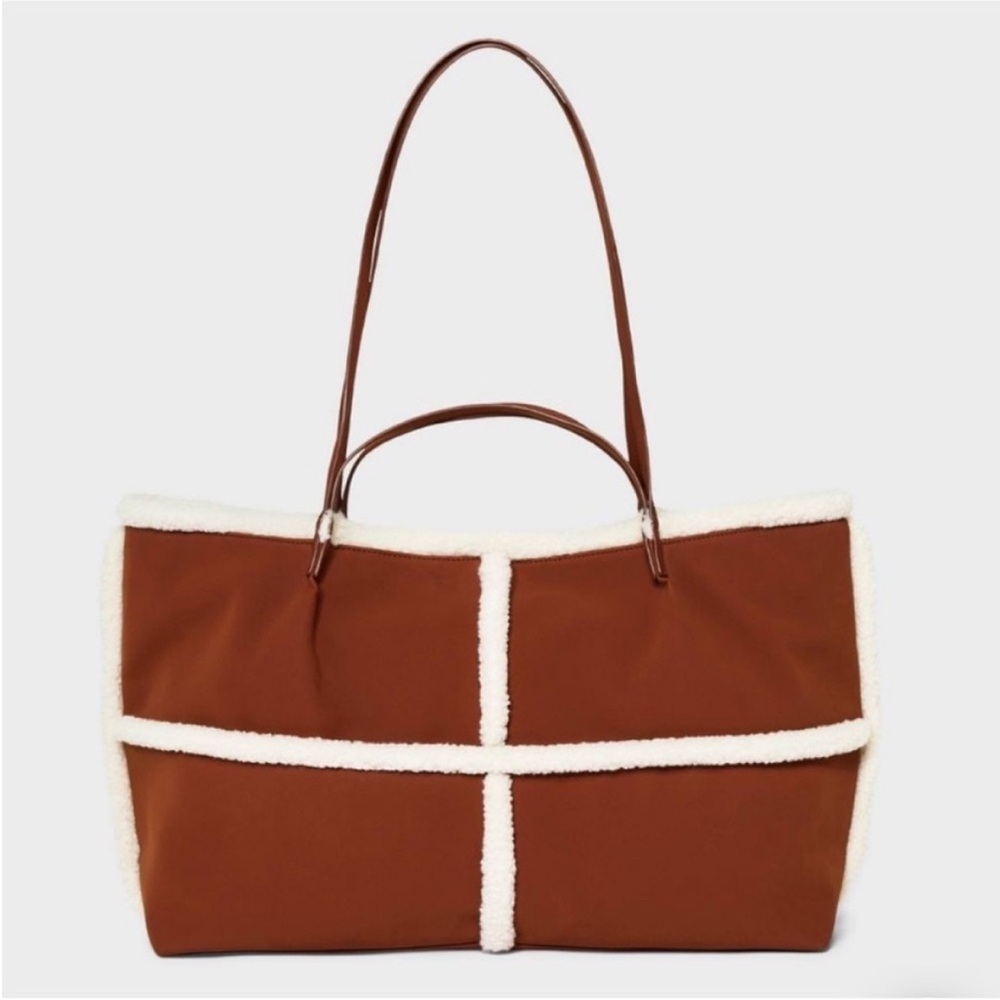 Universal Thread Brown Shearling-Trim Tote Bag Sherpa